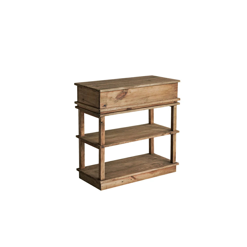 LIVARA Solid Wood Open Storage Side Cabinet Double Shelf Hidden Handle for Living Room Entryway Study