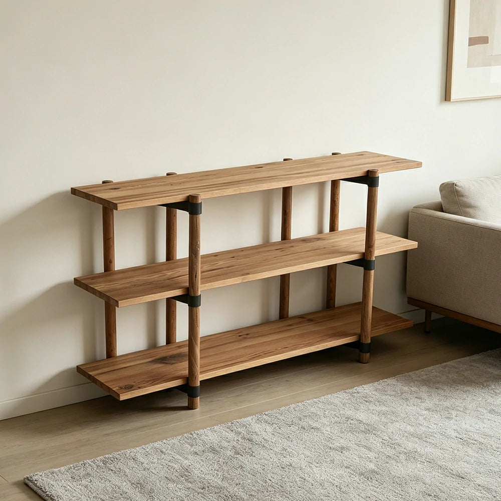 LIVARA 3 Tier Solid Wood Open Shelf Spacious Shelves Reinforced Round Legs for Living Room Balcony Dining Area