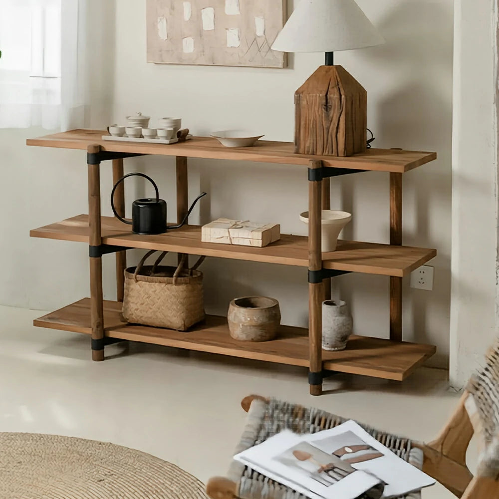 LIVARA 3 Tier Solid Wood Open Shelf Spacious Shelves Reinforced Round Legs for Living Room Balcony Dining Area
