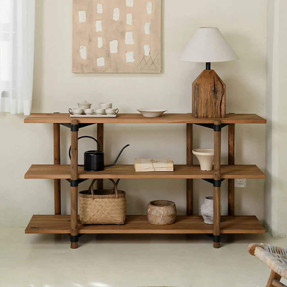 LIVARA 3 Tier Solid Wood Open Shelf Spacious Shelves Reinforced Round Legs for Living Room Balcony Dining Area