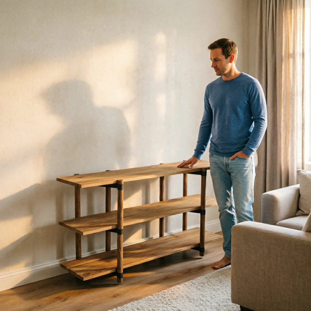 LIVARA 3 Tier Solid Wood Open Shelf Spacious Shelves Reinforced Round Legs for Living Room Balcony Dining Area