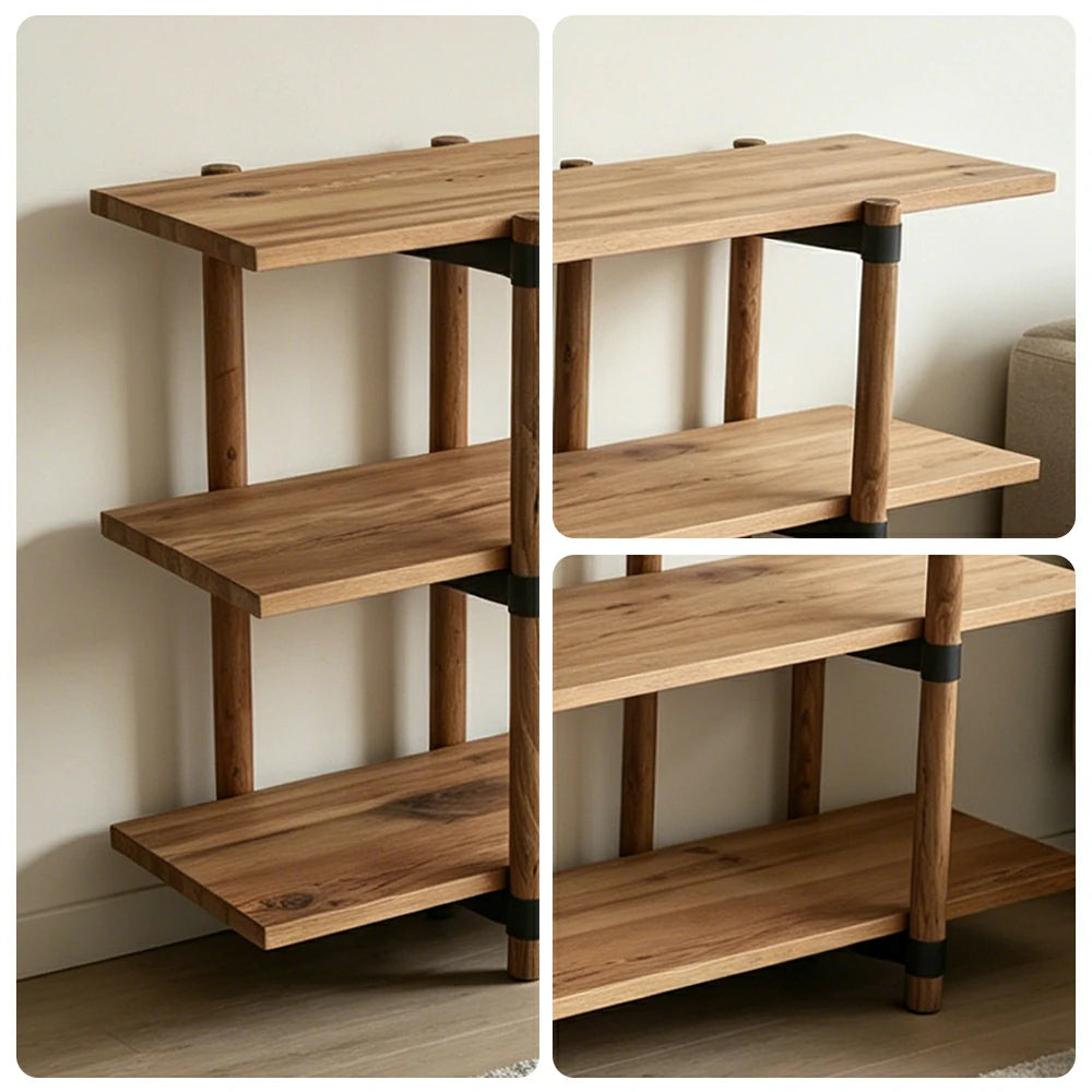 LIVARA 3 Tier Solid Wood Open Shelf Spacious Shelves Reinforced Round Legs for Living Room Balcony Dining Area