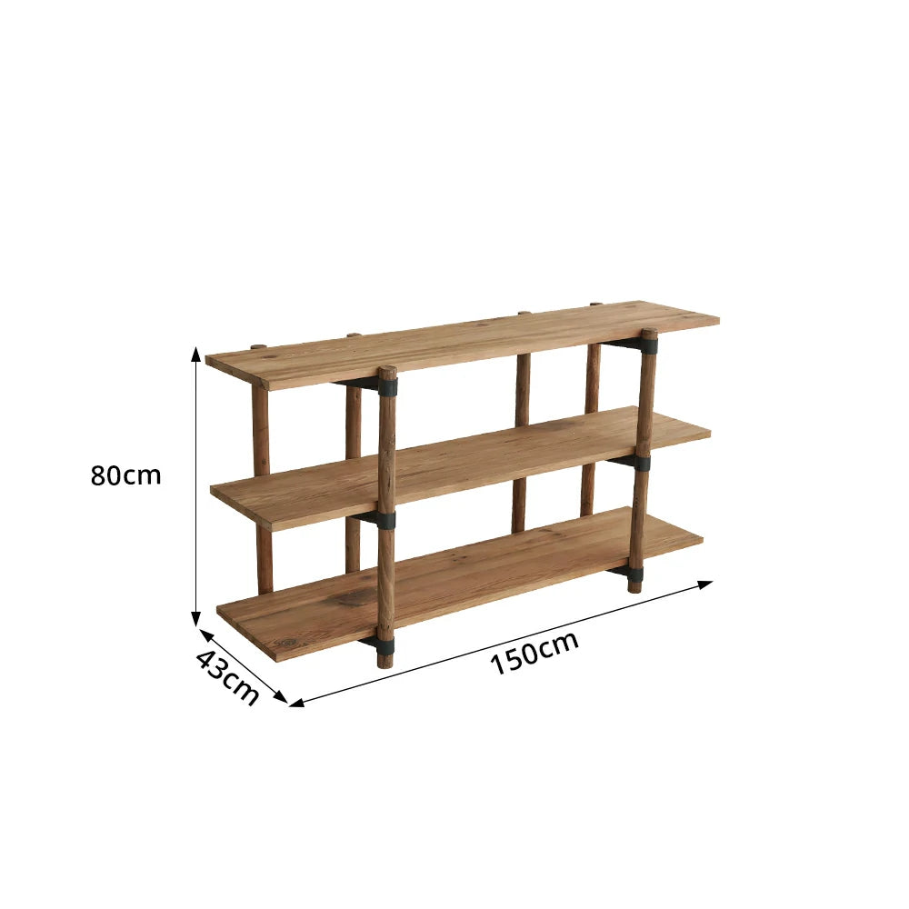 LIVARA 3 Tier Solid Wood Open Shelf Spacious Shelves Reinforced Round Legs for Living Room Balcony Dining Area