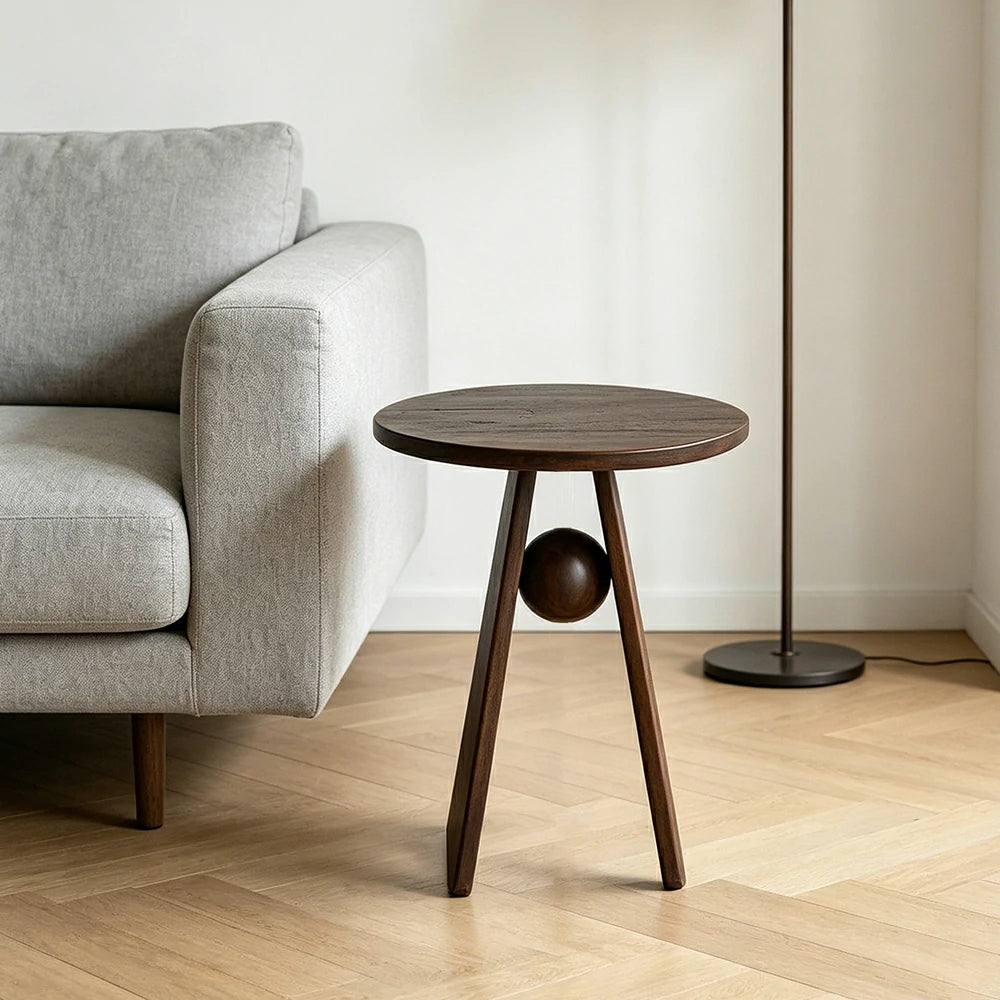 LIVARA Round Solid Wood Side Table Rubberwood Thick Top Stable Legs for Living Room Bedroom