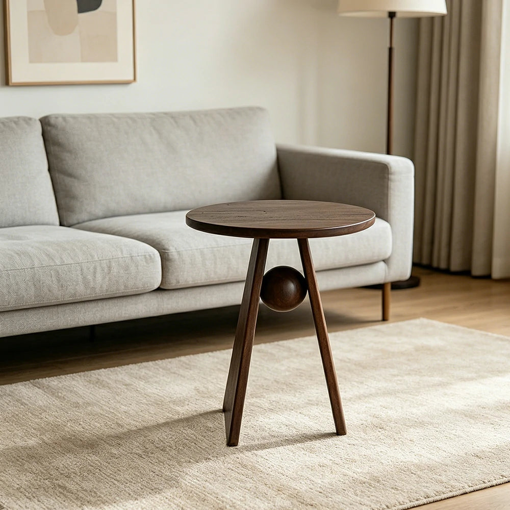 LIVARA Round Solid Wood Side Table Rubberwood Thick Top Stable Legs for Living Room Bedroom