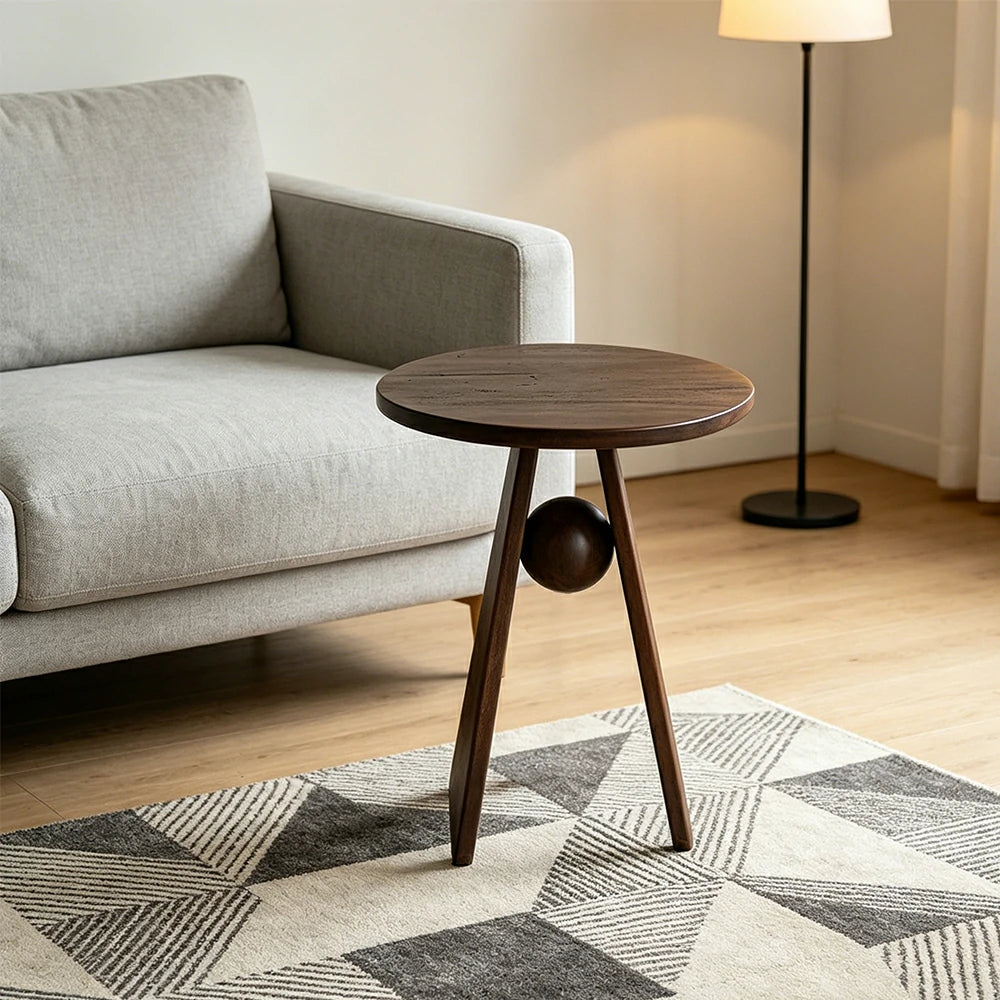 LIVARA Round Solid Wood Side Table Rubberwood Thick Top Stable Legs for Living Room Bedroom