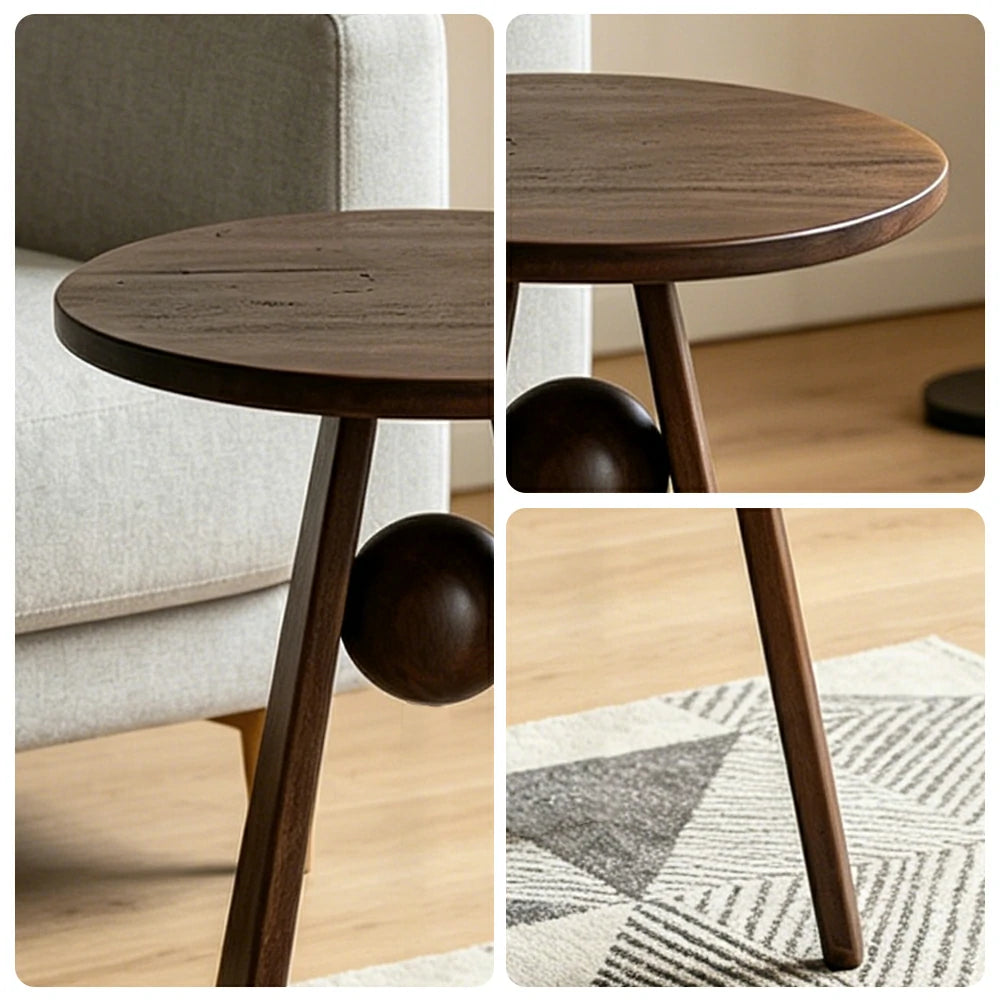 LIVARA Round Solid Wood Side Table Rubberwood Thick Top Stable Legs for Living Room Bedroom
