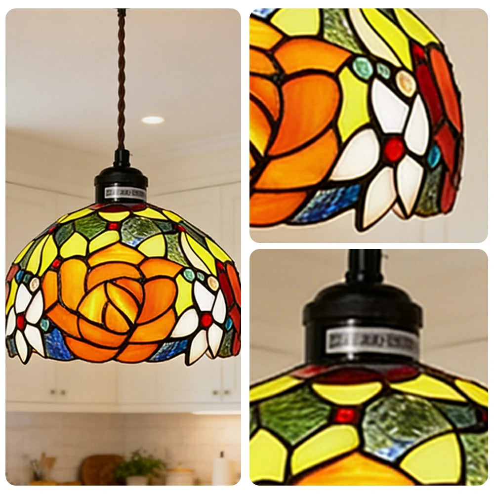 LIVARA Two-Tone Rose Pattern Pendant Light Minimalist Hanging Lamp Floral Shade E27 Ceiling Light for Bedroom Bedside Dining Area