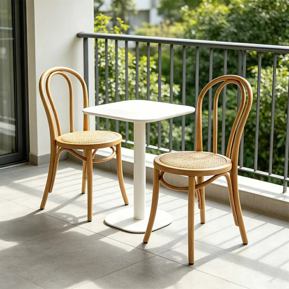 LIVARA Rattan Dining Chair Solid Wood Frame Curved Hollow Backrest for Dining Room Cafe Corner Study - Wood