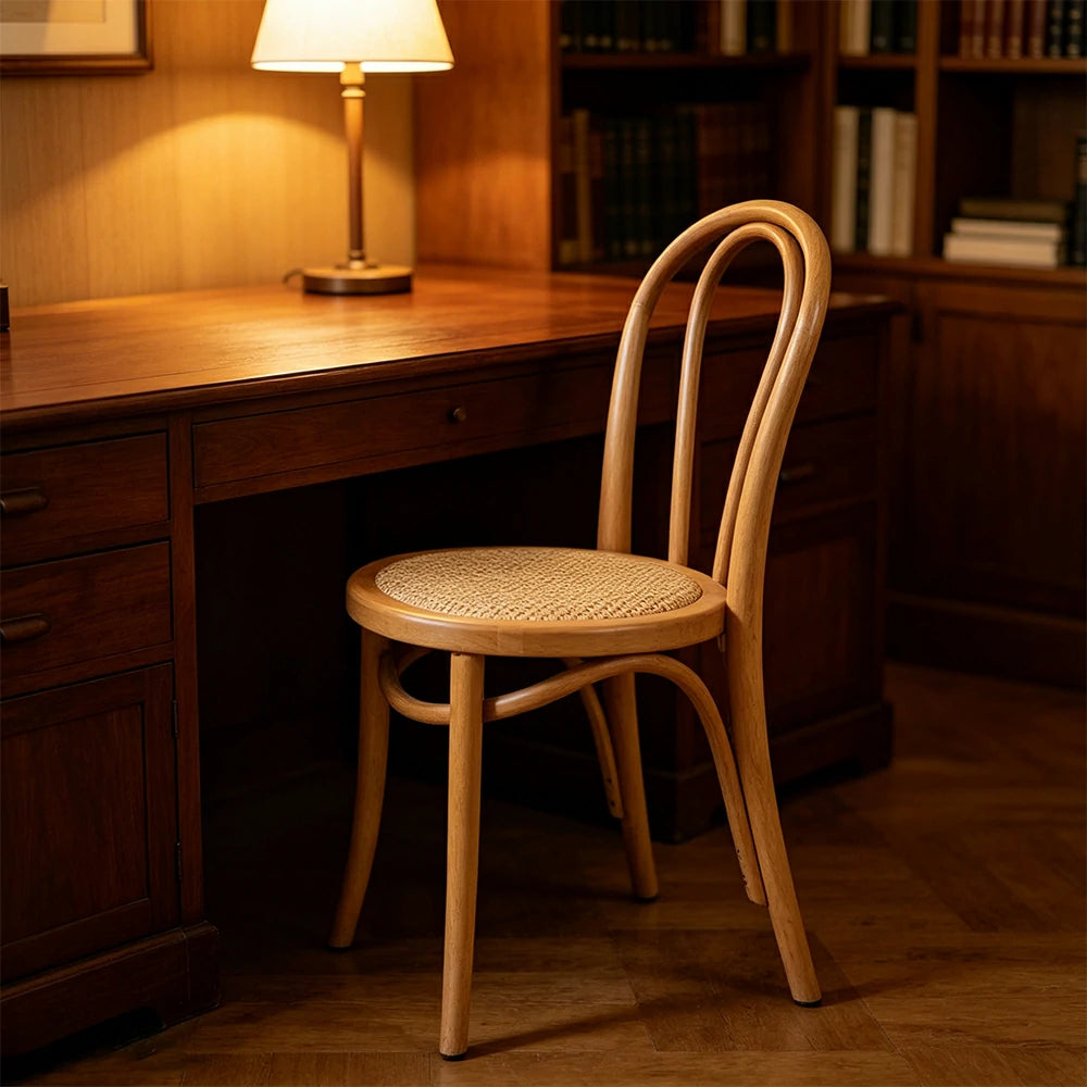 LIVARA Rattan Dining Chair Solid Wood Frame Curved Hollow Backrest for Dining Room Cafe Corner Study - Wood