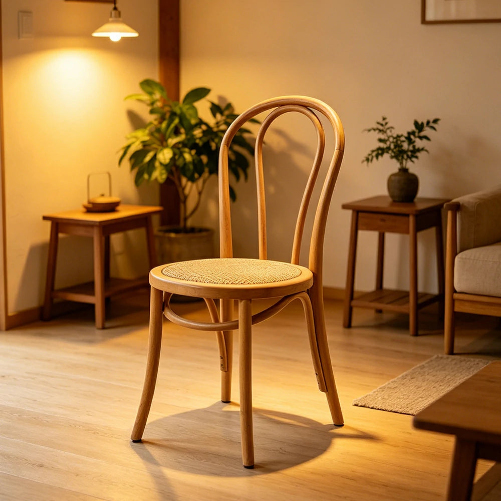 LIVARA Rattan Dining Chair Solid Wood Frame Curved Hollow Backrest for Dining Room Cafe Corner Study - Wood