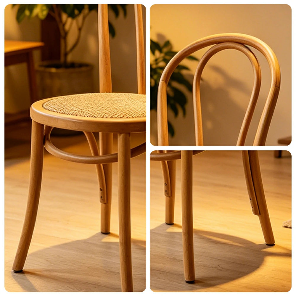 LIVARA Rattan Dining Chair Solid Wood Frame Curved Hollow Backrest for Dining Room Cafe Corner Study - Wood