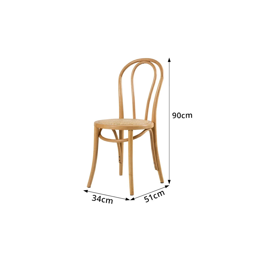LIVARA Rattan Dining Chair Solid Wood Frame Curved Hollow Backrest for Dining Room Cafe Corner Study - Wood