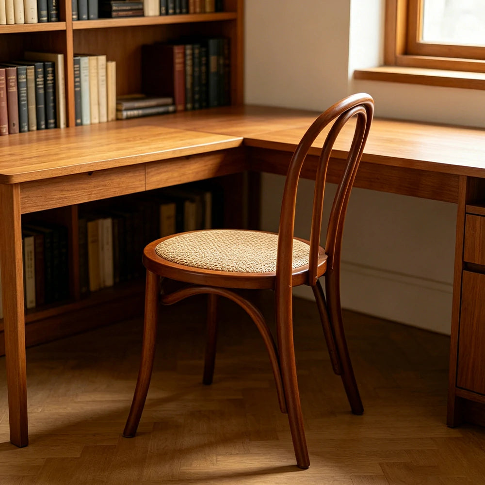 LIVARA Rattan Dining Chair Solid Wood Frame Curved Hollow Backrest for Dining Room Cafe Corner Study - Walnut