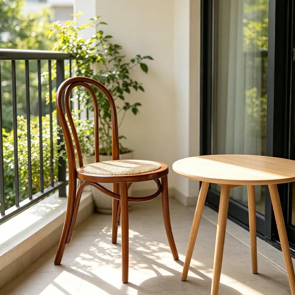 LIVARA Rattan Dining Chair Solid Wood Frame Curved Hollow Backrest for Dining Room Cafe Corner Study - Walnut