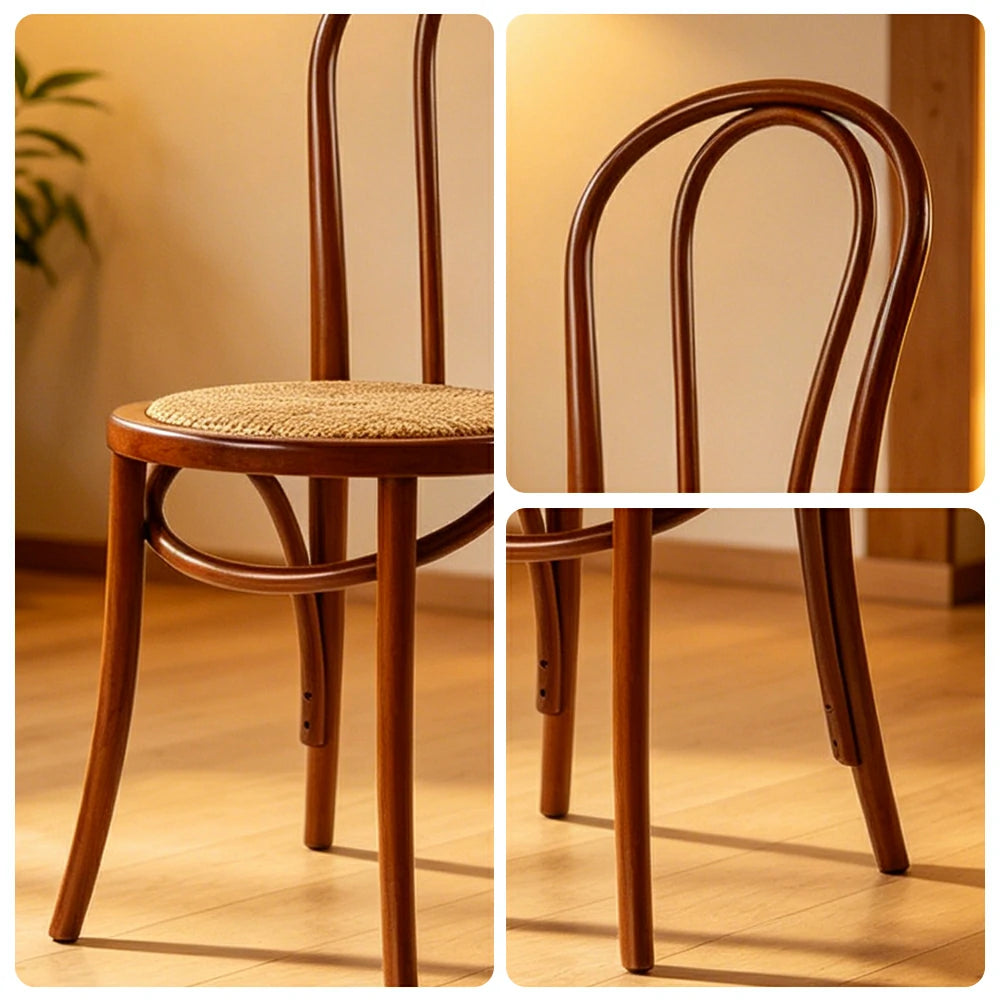 LIVARA Rattan Dining Chair Solid Wood Frame Curved Hollow Backrest for Dining Room Cafe Corner Study - Walnut