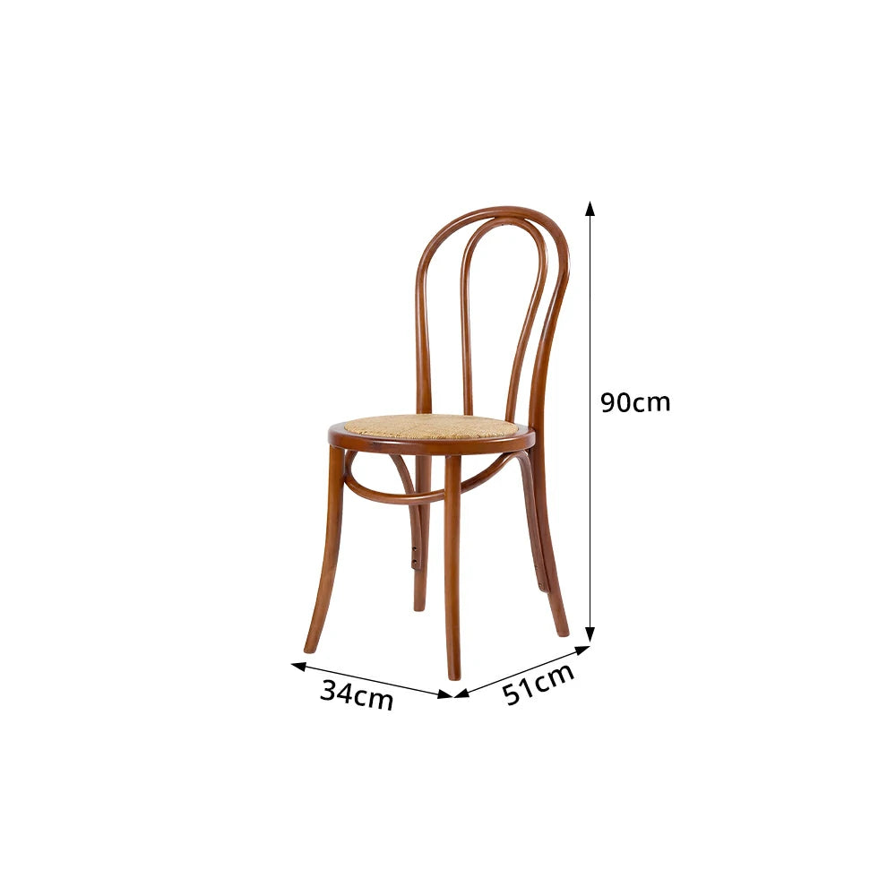 LIVARA Rattan Dining Chair Solid Wood Frame Curved Hollow Backrest for Dining Room Cafe Corner Study - Walnut