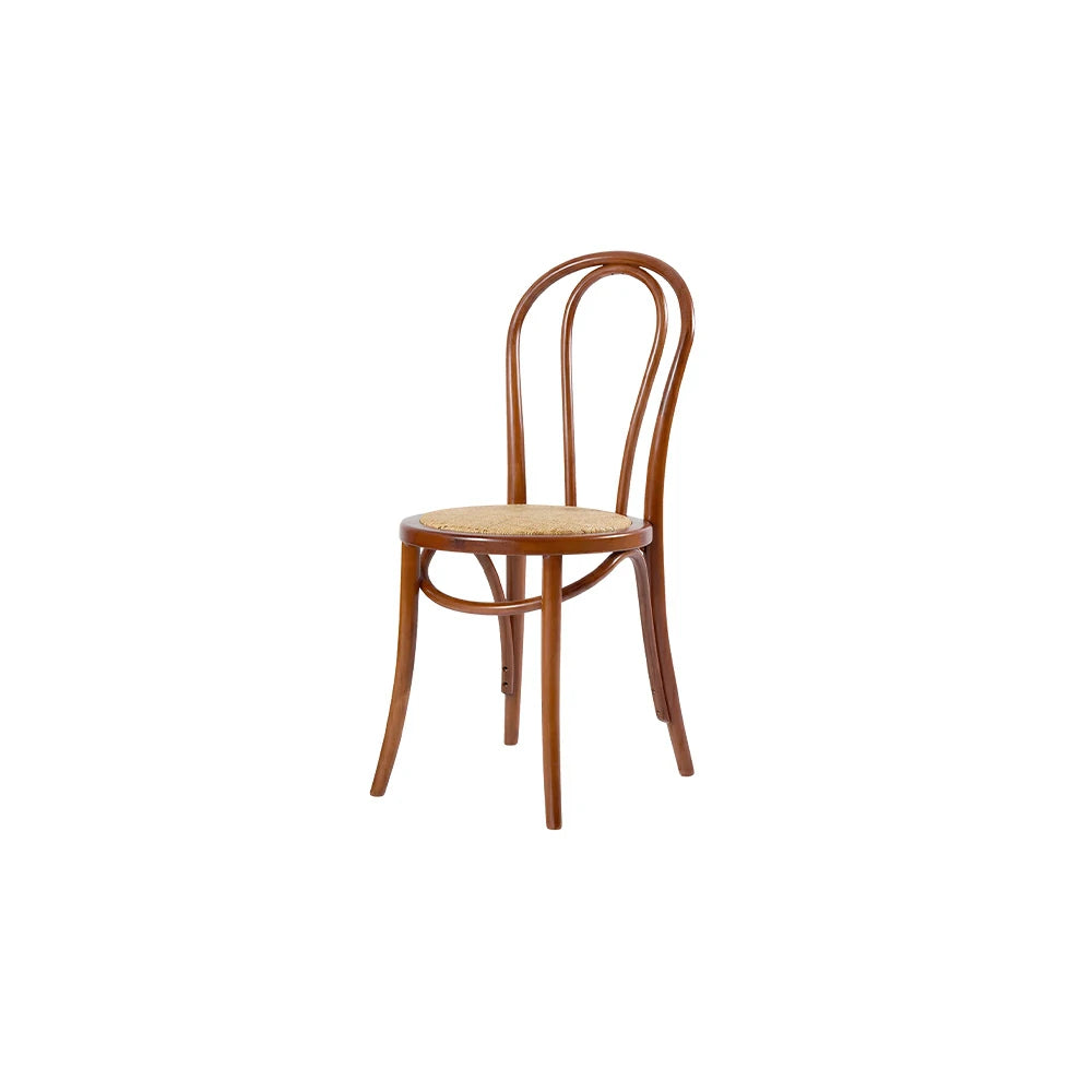 LIVARA Rattan Dining Chair Solid Wood Frame Curved Hollow Backrest for Dining Room Cafe Corner Study - Walnut