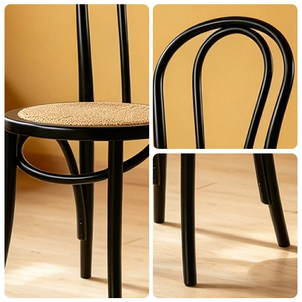LIVARA Rattan Dining Chair Solid Wood Frame Curved Hollow Backrest for Dining Room Cafe Corner Study - Black