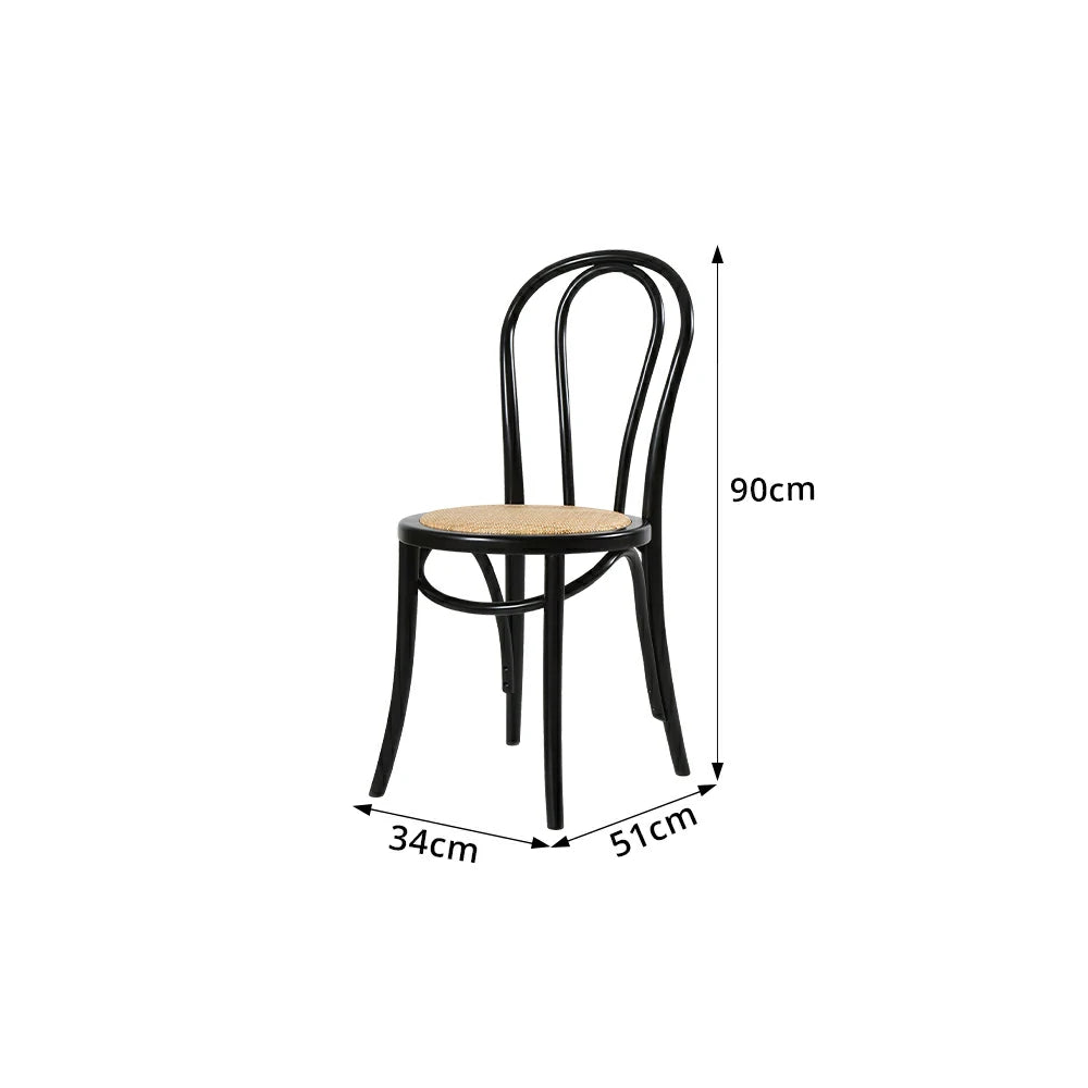 LIVARA Rattan Dining Chair Solid Wood Frame Curved Hollow Backrest for Dining Room Cafe Corner Study - Black