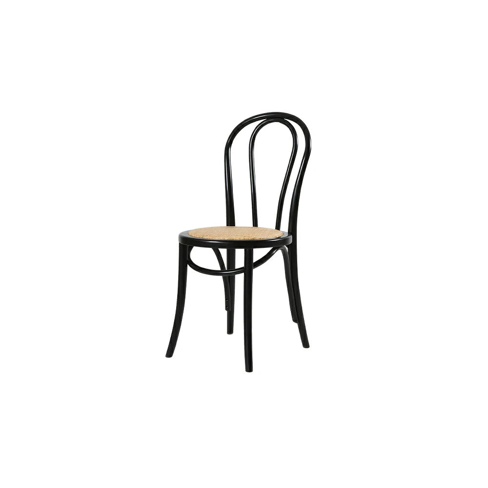 LIVARA Rattan Dining Chair Solid Wood Frame Curved Hollow Backrest for Dining Room Cafe Corner Study - Black