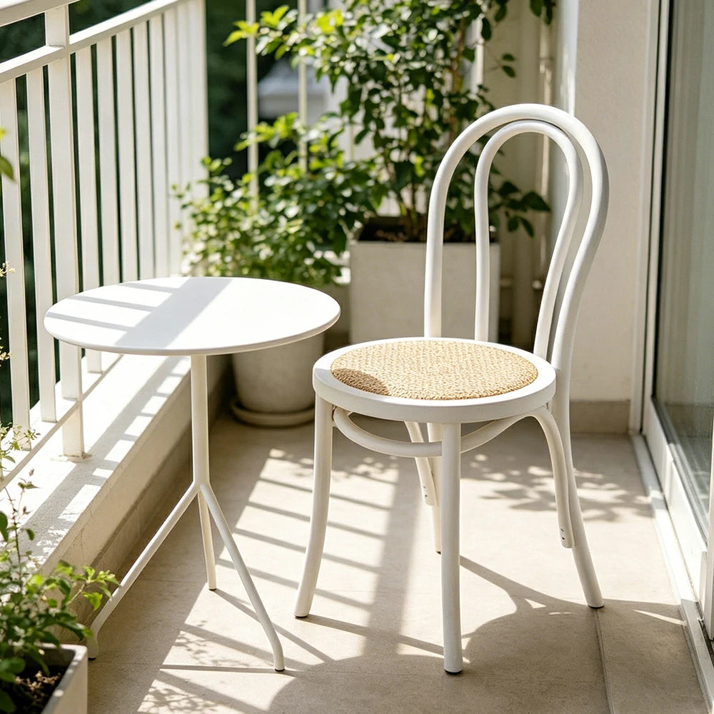 LIVARA Rattan Dining Chair Solid Wood Frame Curved Hollow Backrest for Dining Room Cafe Corner Study - White
