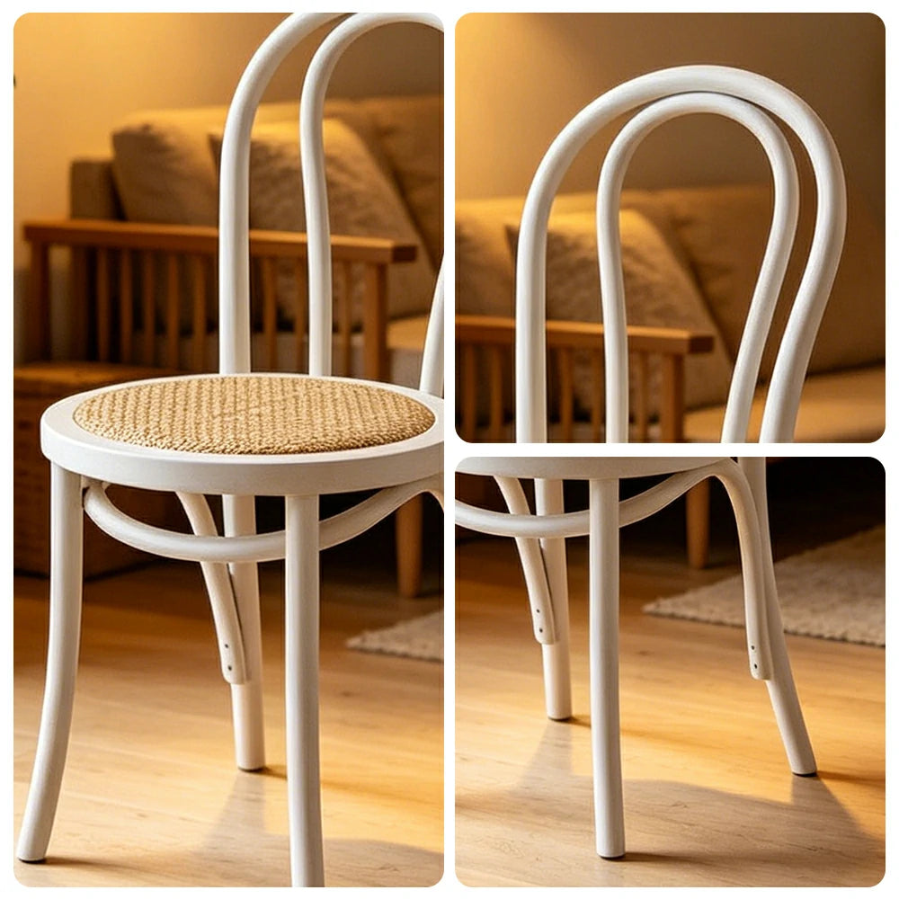 LIVARA Rattan Dining Chair Solid Wood Frame Curved Hollow Backrest for Dining Room Cafe Corner Study - White