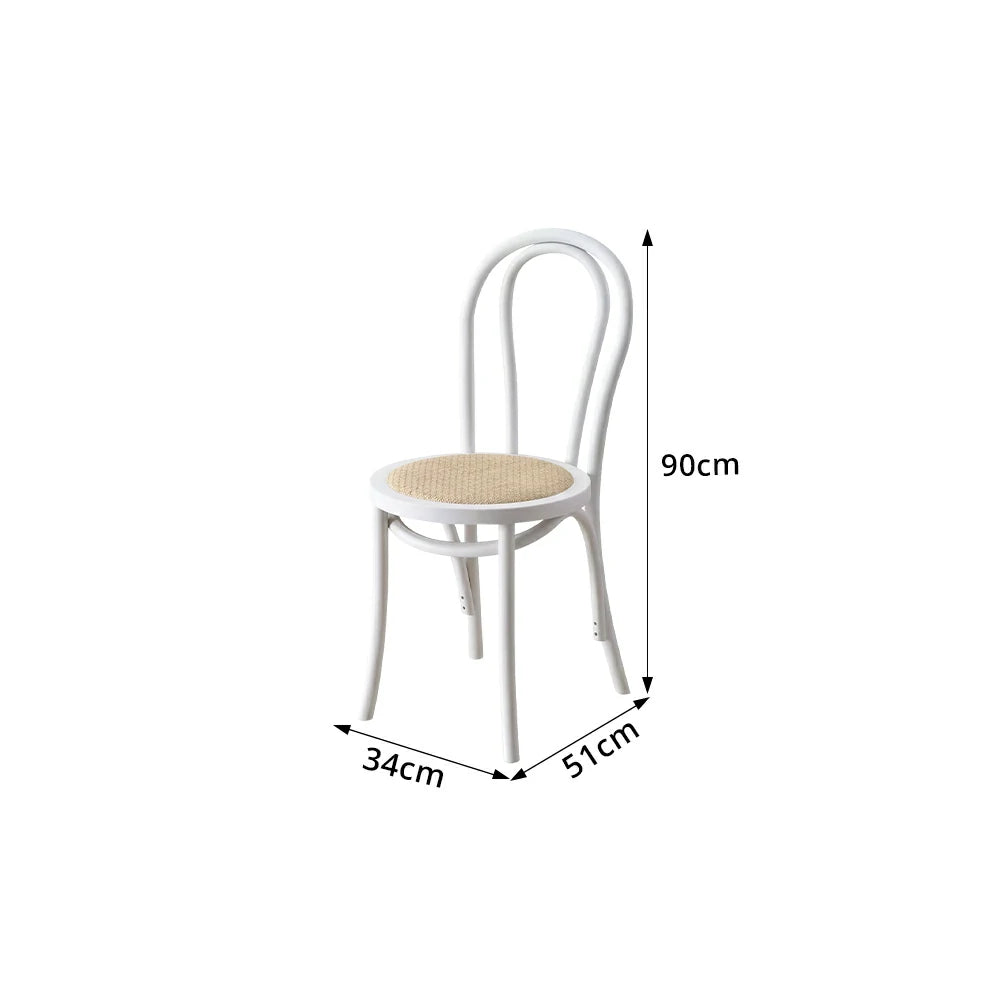 LIVARA Rattan Dining Chair Solid Wood Frame Curved Hollow Backrest for Dining Room Cafe Corner Study - White