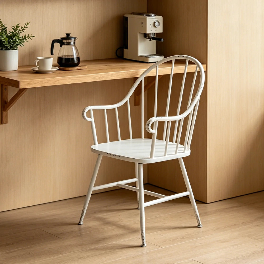 LIVARA Iron Leisure Chair Curved High Back Vintage Finish for Dining Room Balcony Cafe Corner