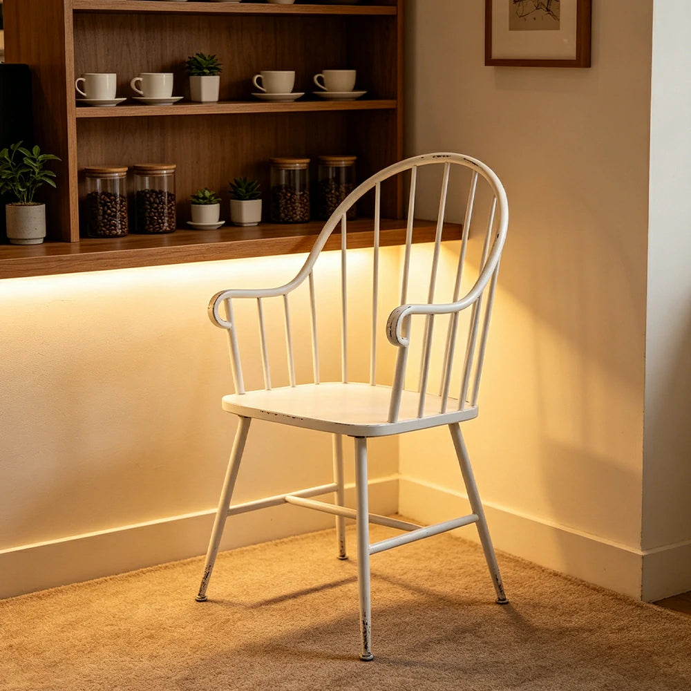 LIVARA Iron Leisure Chair Curved High Back Vintage Finish for Dining Room Balcony Cafe Corner