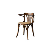 LIVARA Vintage Rattan Dining Chair Curved Wooden Backrest Integrated Armrests for Dining Room Cafe Study - Walnut