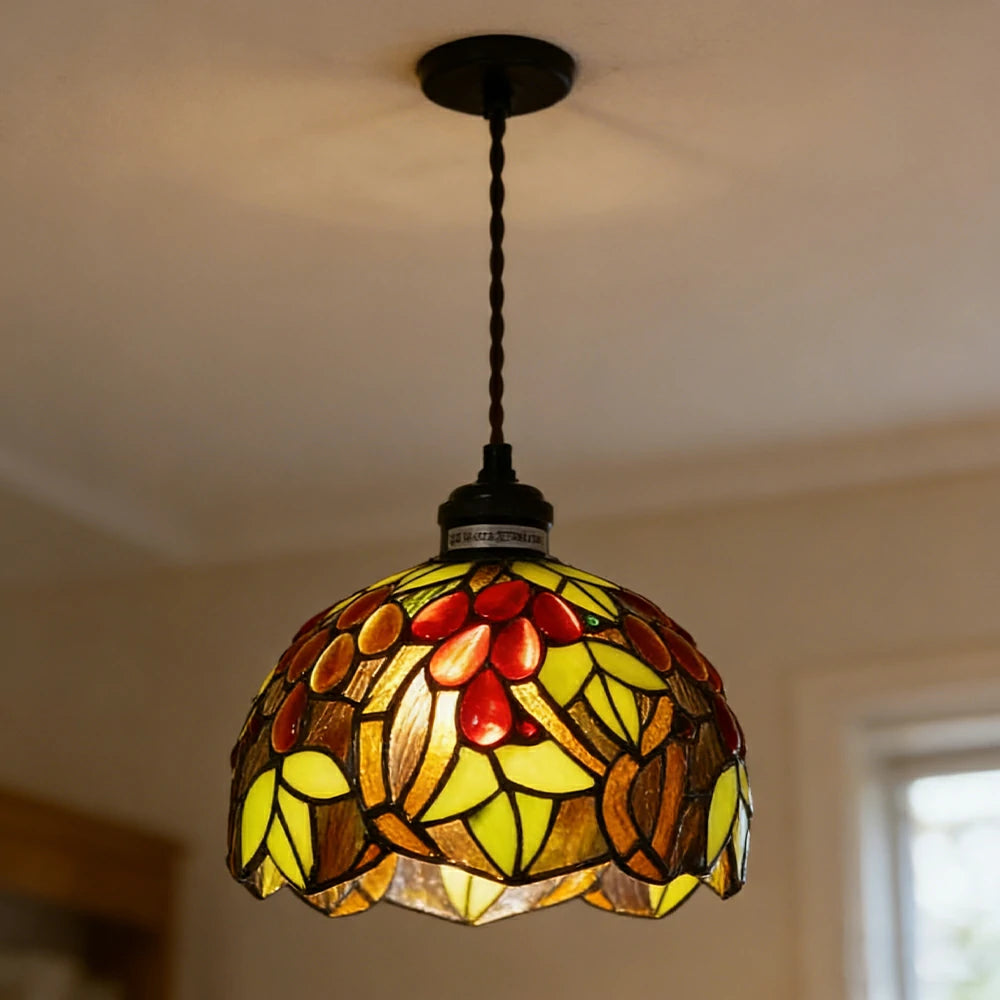 LIVARA Teardrop Grape Pattern Pendant Light Minimalist Hanging Lamp Floral Shade E27 Ceiling Light for Bedroom Bedside Dining Area
