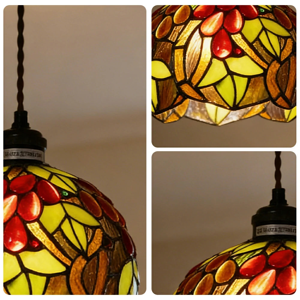 LIVARA Teardrop Grape Pattern Pendant Light Minimalist Hanging Lamp Floral Shade E27 Ceiling Light for Bedroom Bedside Dining Area