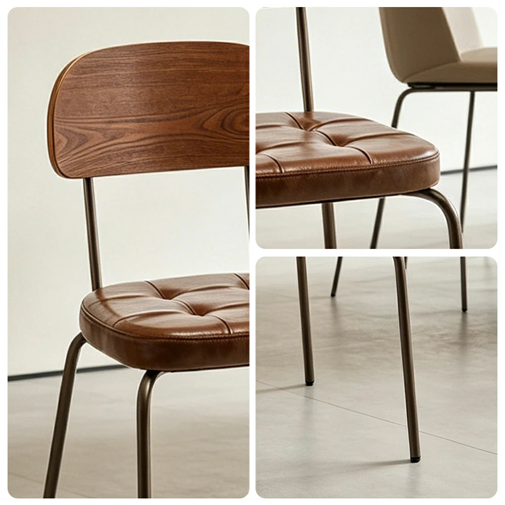 LIVARA Mid Century Dining Chair PU Leather Seat Curved Wooden Backrest for Dining Room Cafe Study - Brown