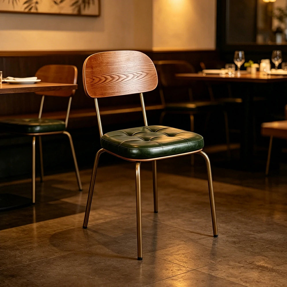 LIVARA Mid Century Dining Chair PU Leather Seat Curved Wooden Backrest for Dining Room Cafe Study - Green