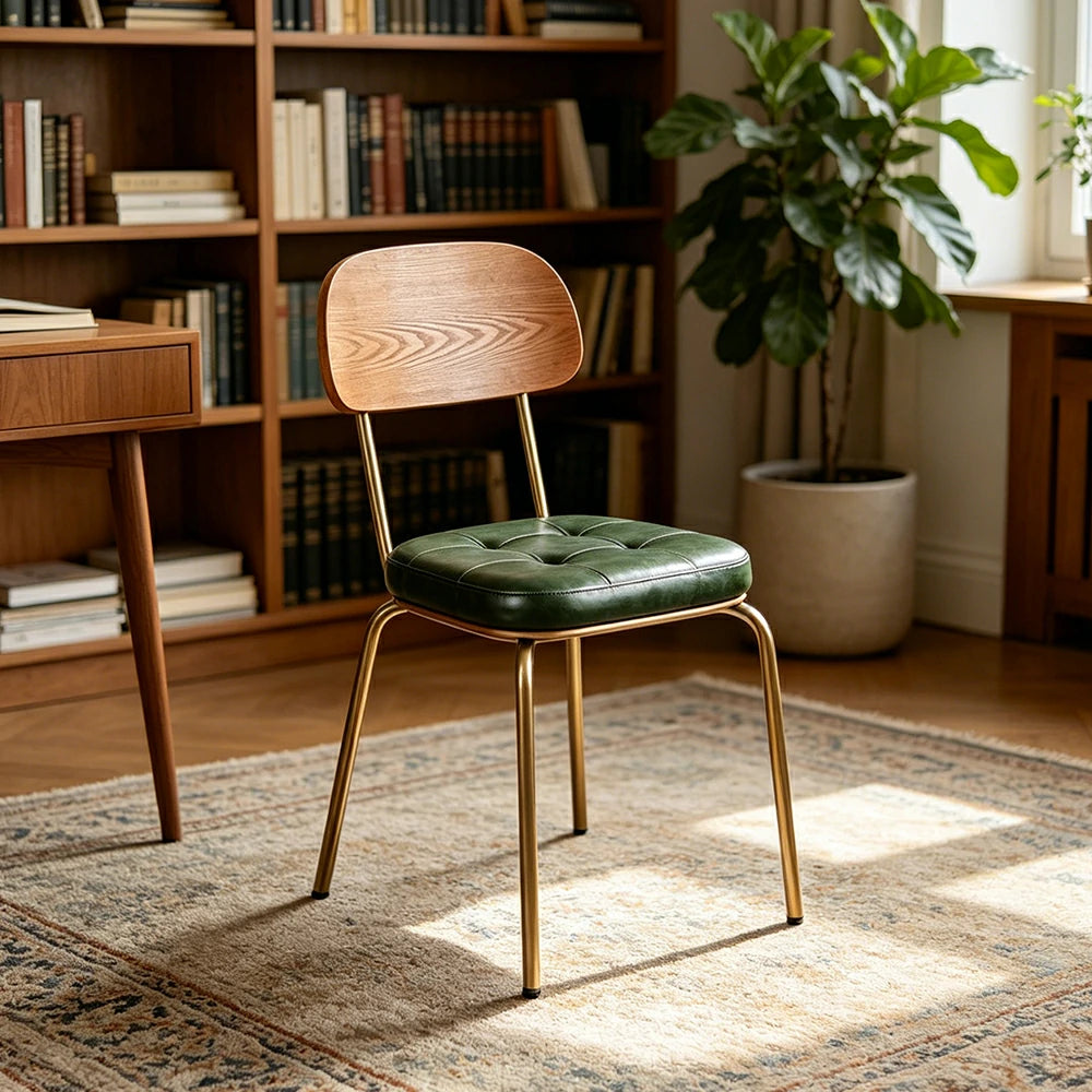 LIVARA Mid Century Dining Chair PU Leather Seat Curved Wooden Backrest for Dining Room Cafe Study - Green