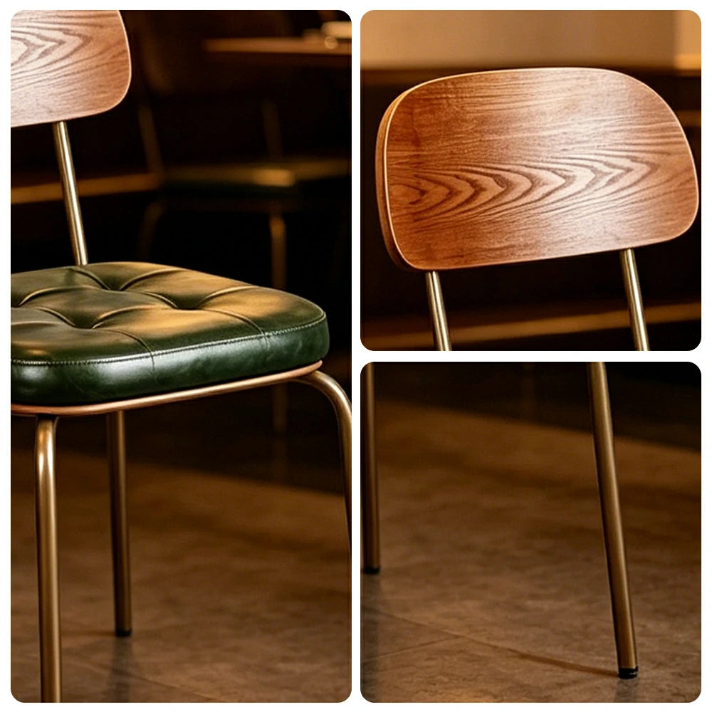 LIVARA Mid Century Dining Chair PU Leather Seat Curved Wooden Backrest for Dining Room Cafe Study - Green