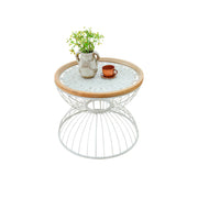 LIVARA Round Carved Side Table Lightweight Iron Base Sofa Friendly Height for Bedside Reading Corner - White