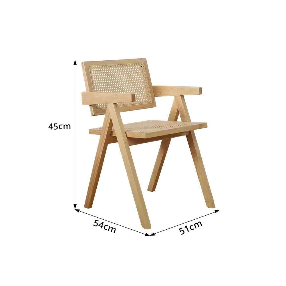 LIVARA Solid Wood Rattan Chair with Handwoven Seat and Armrests for Dining Room, Study and Home Office - Wood