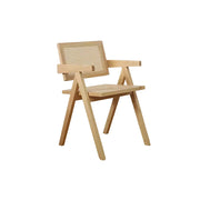 LIVARA Solid Wood Rattan Chair with Handwoven Seat and Armrests for Dining Room, Study and Home Office - Wood