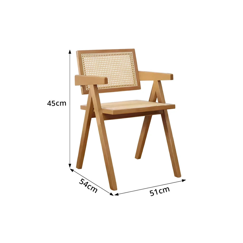 LIVARA Solid Wood Rattan Chair with Handwoven Seat and Armrests for Dining Room, Study and Home Office - Cherry