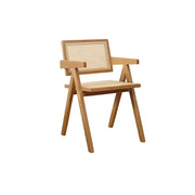 LIVARA Solid Wood Rattan Chair with Handwoven Seat and Armrests for Dining Room, Study and Home Office - Cherry