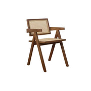 LIVARA Solid Wood Rattan Chair with Handwoven Seat and Armrests for Dining Room, Study and Home Office - Walnut