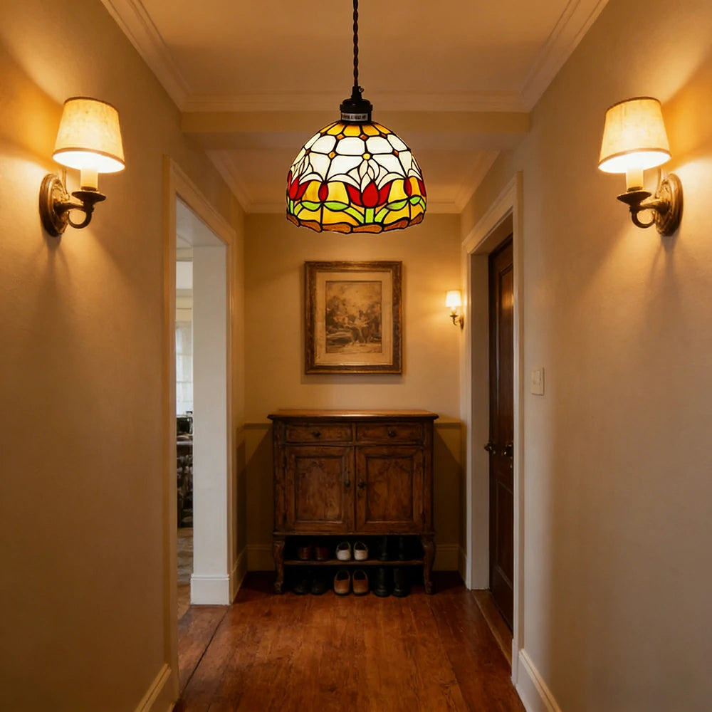 LIVARA Tulip Pattern Pendant Light Minimalist Hanging Lamp Floral Shade E27 Ceiling Light for Bedroom Bedside Dining Area