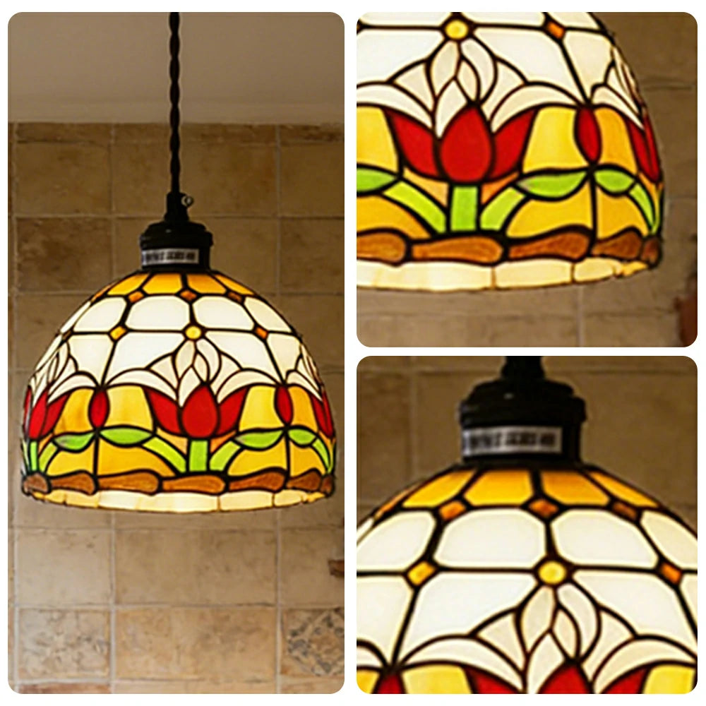 LIVARA Tulip Pattern Pendant Light Minimalist Hanging Lamp Floral Shade E27 Ceiling Light for Bedroom Bedside Dining Area