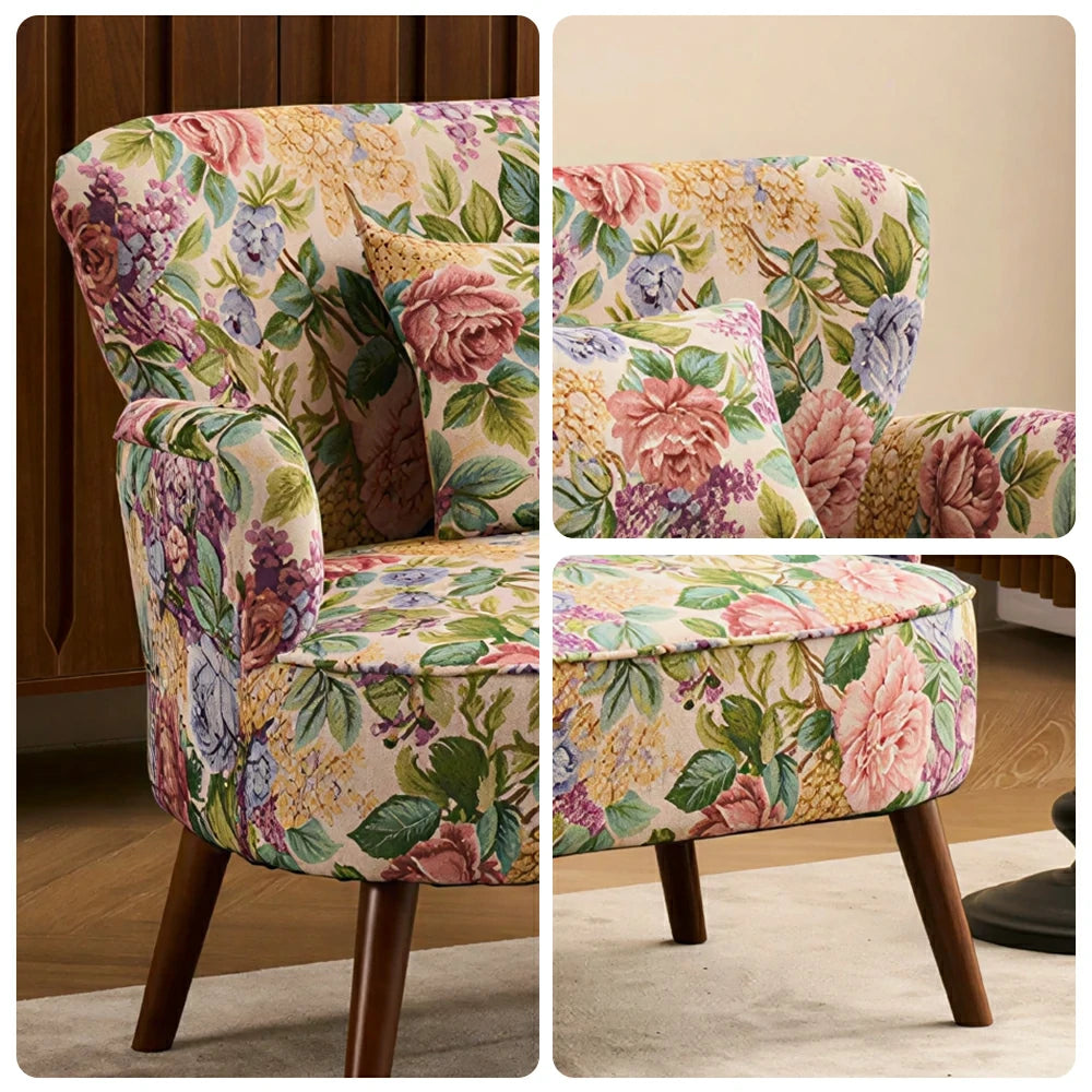 LIVARA Vintage Peony Fabric Sofa with Solid Wood Legs for Living Room - Walnut