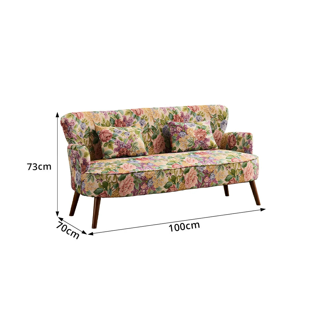 LIVARA Vintage Peony Fabric Sofa with Solid Wood Legs for Living Room - Walnut