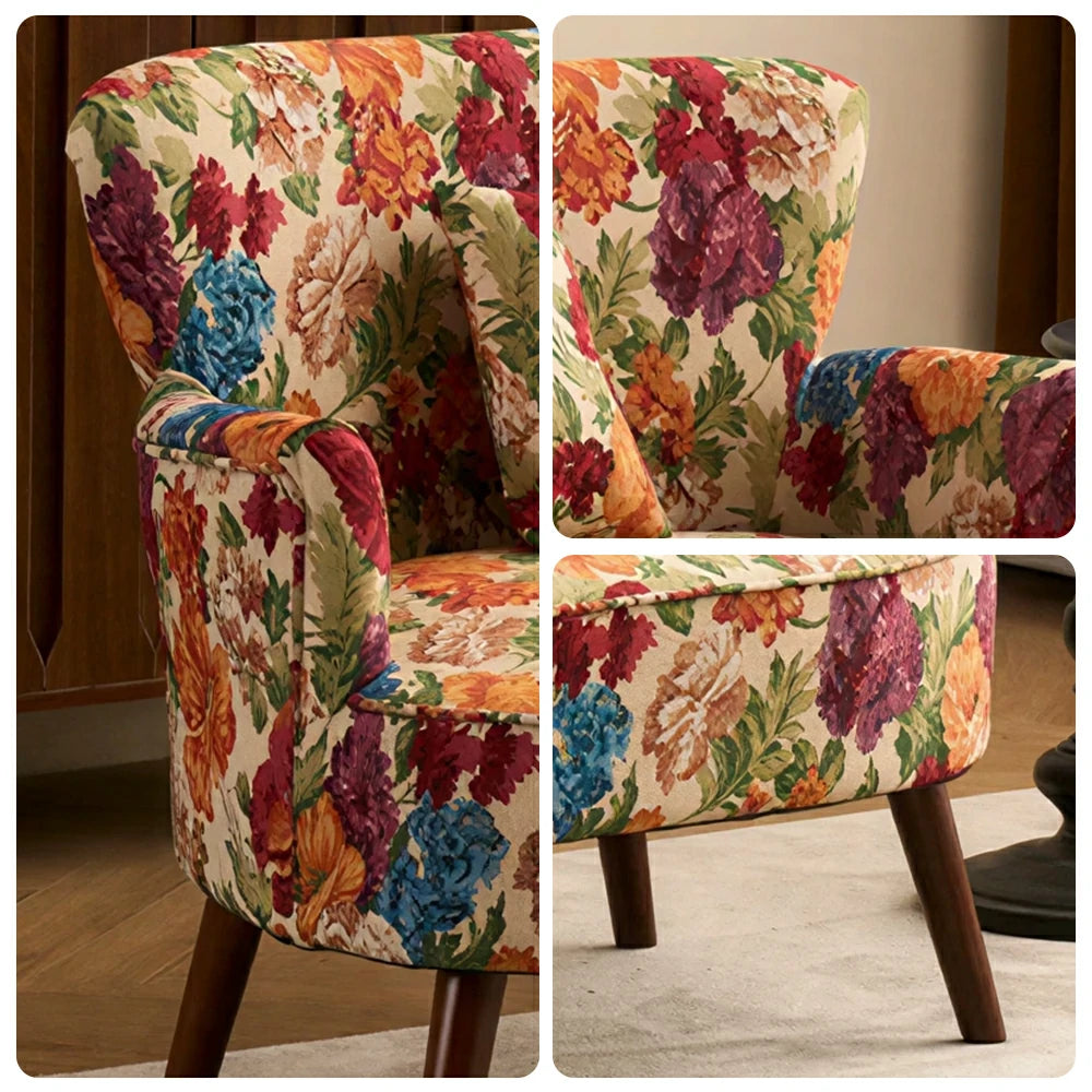 LIVARA Vintage Peony Fabric Sofa with Solid Wood Legs for Living Room - Pink