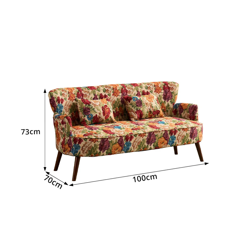 LIVARA Vintage Peony Fabric Sofa with Solid Wood Legs for Living Room - Pink