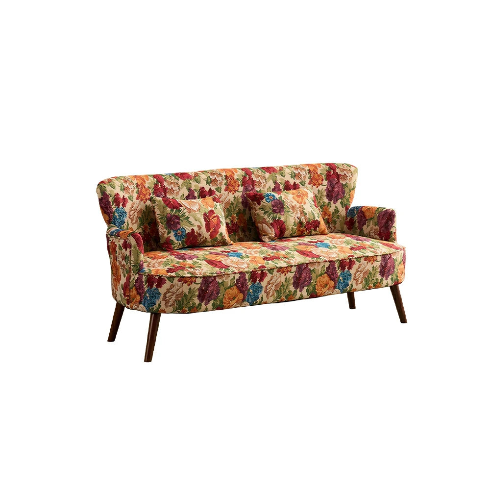 LIVARA Vintage Peony Fabric Sofa with Solid Wood Legs for Living Room - Pink